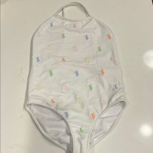 White Halter Swimsuit with Multicolor Embroidery